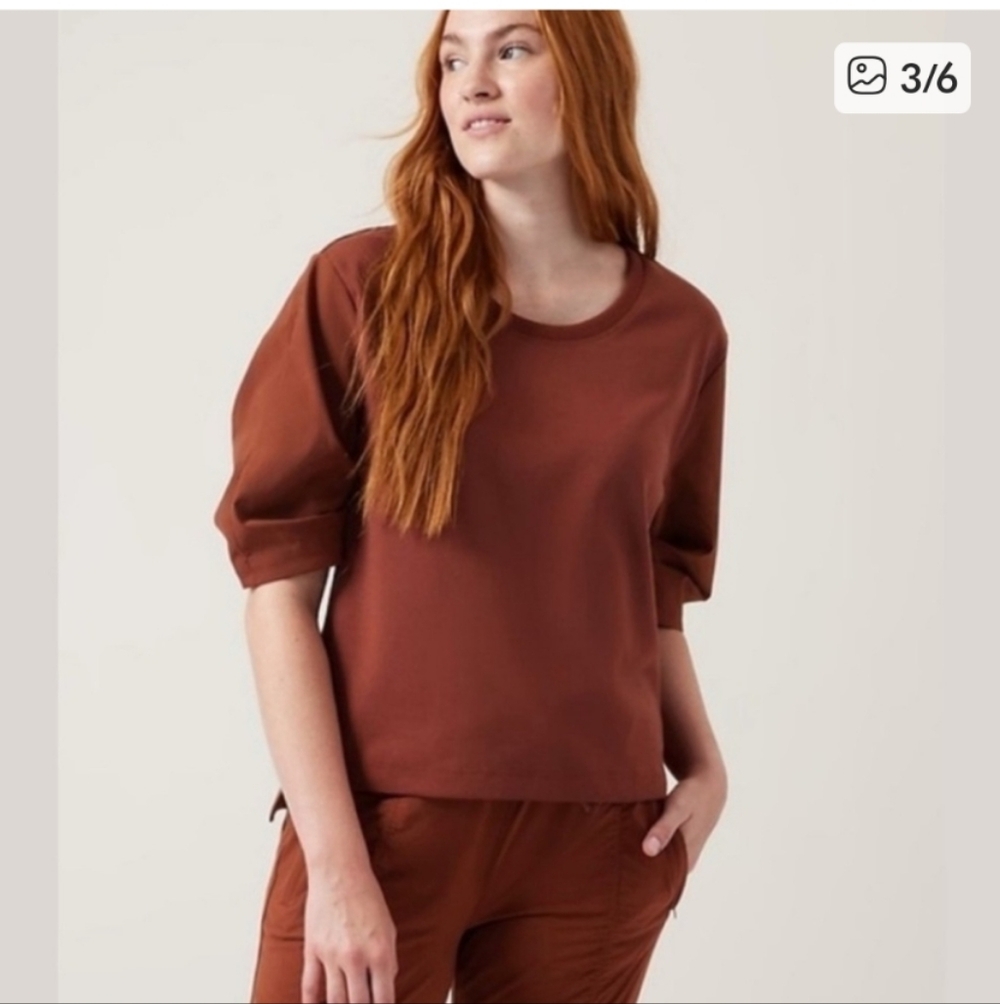 Athleta Small Harlow Hybrid Tee Ancient Mahogany Orange/Brown